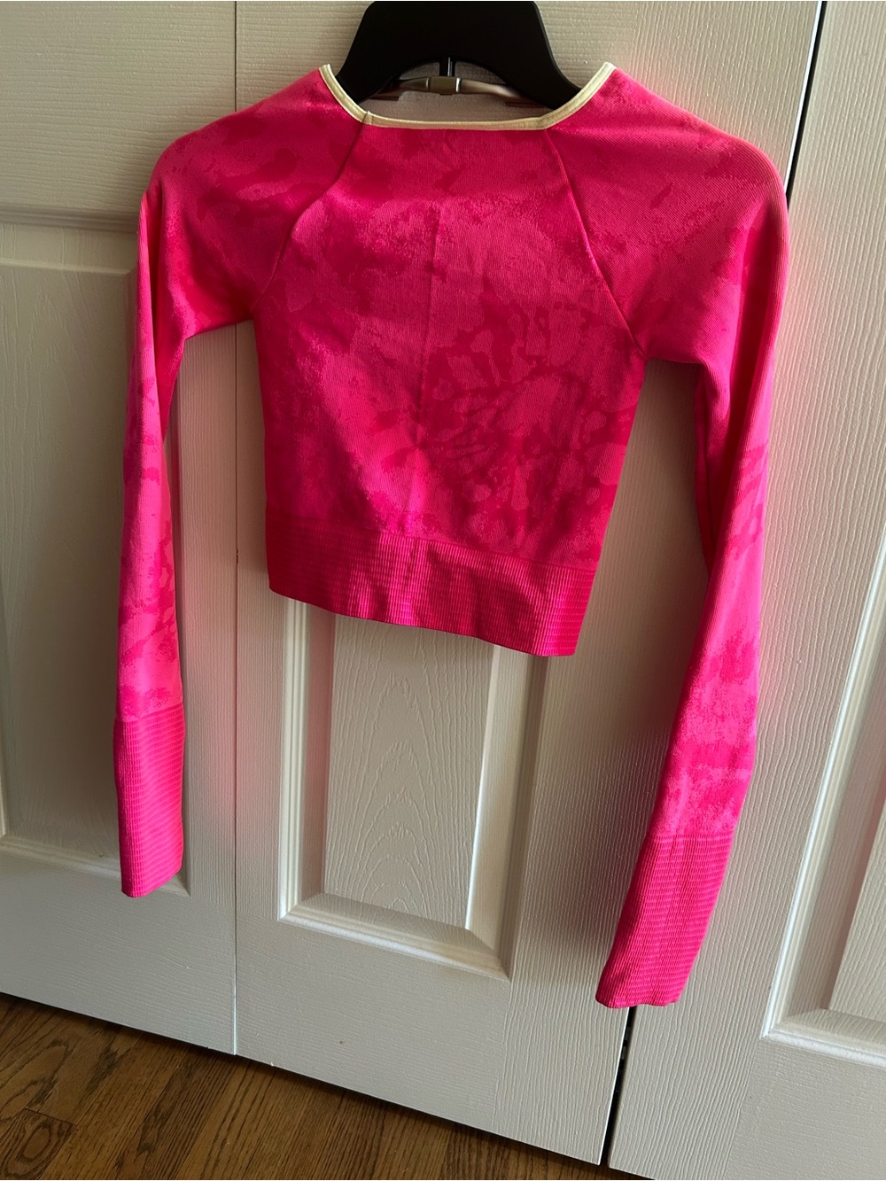 FP Movement by Free People Pink Ribbed Long Sleeve Crop Top with Back Cutout